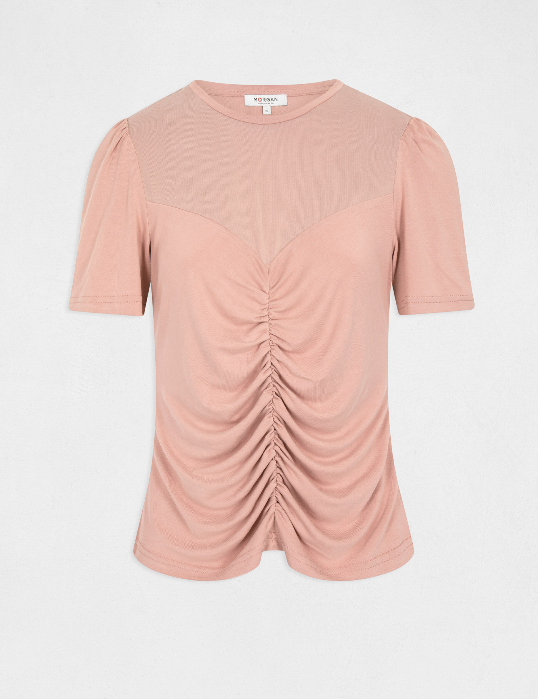 T-shirt manches courtes avec fronces vieux rose femme - vieux_rose