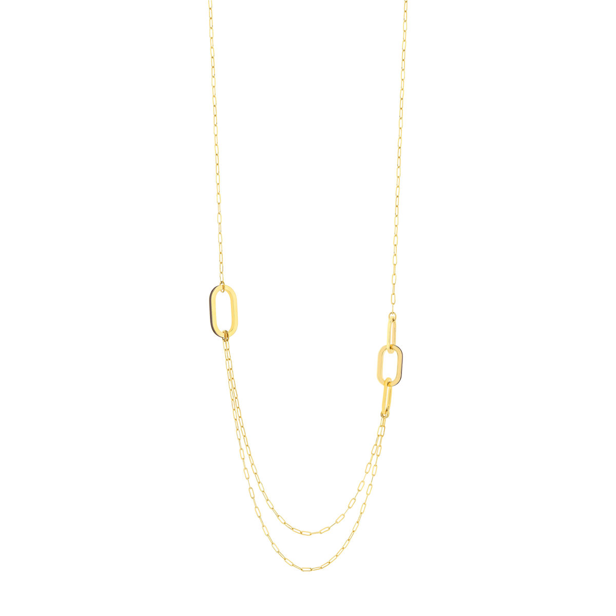 Collier plaqué or anneaux laque marron 70cm