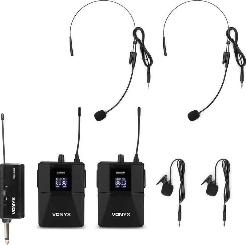 Vonyx - WM552B - Duoset Bodypack Microfoon - UHF - 10 Kanalen