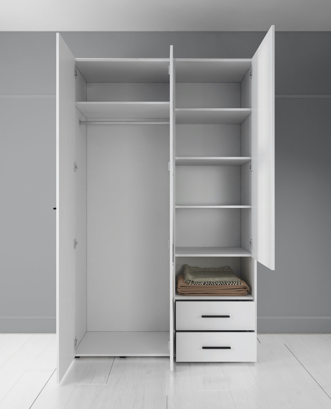 Meubella - Kledingkast Laura - Wit - 128 cm - Met spiegel