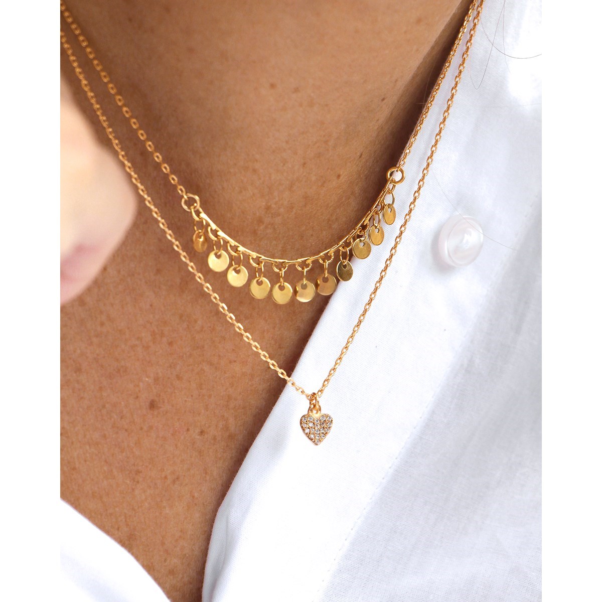 Collier oeil zircons doré à l'or fin 24k LILY