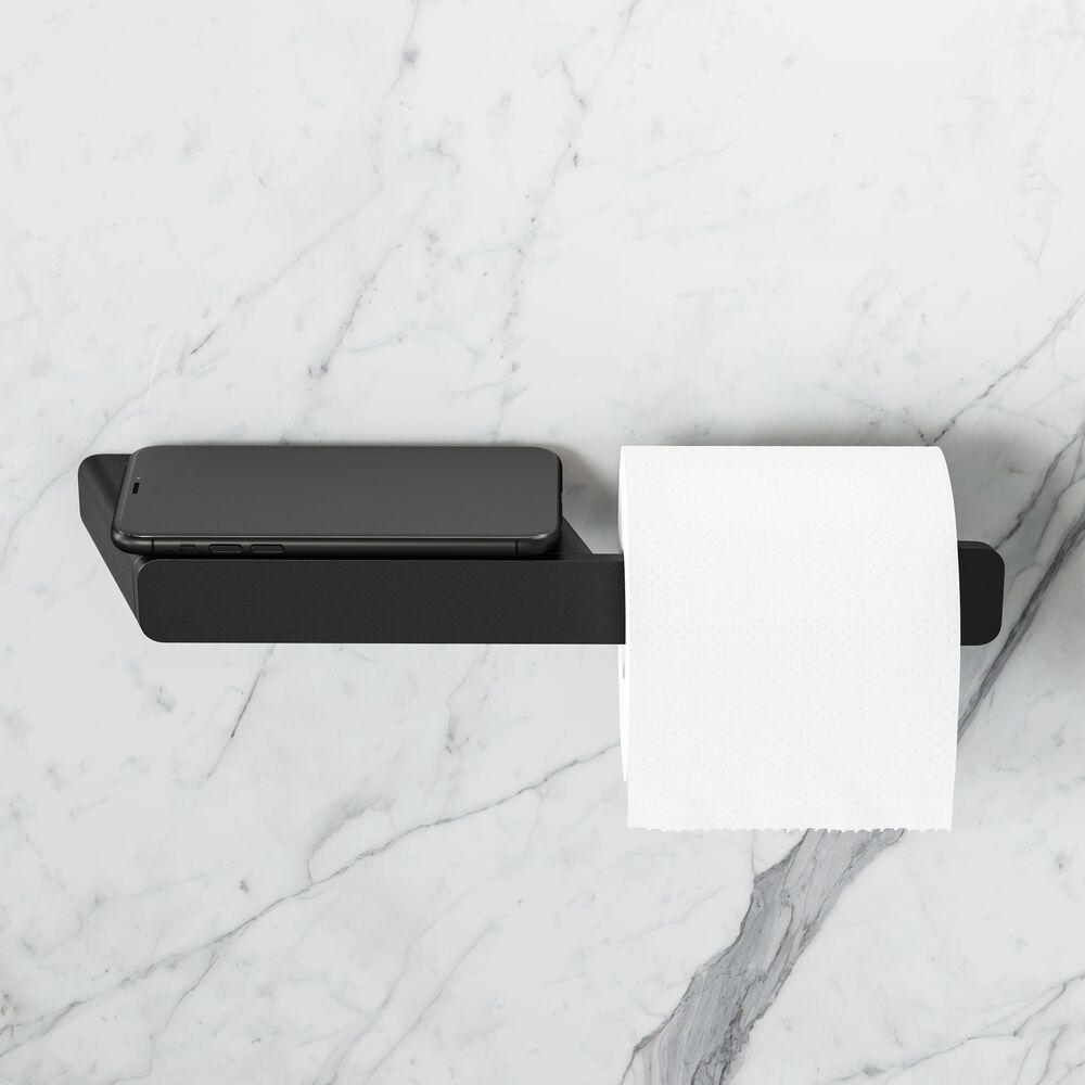 Geesa Shift toiletrolhouder zonder klep met planchet zwart
