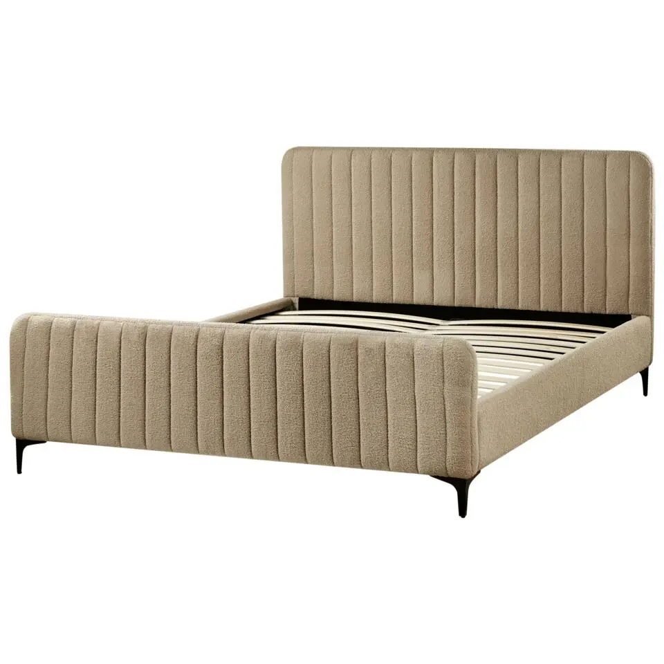 LUNAN - Tweepersoonsbed - Taupe - 160 x 200 cm - Bouclé