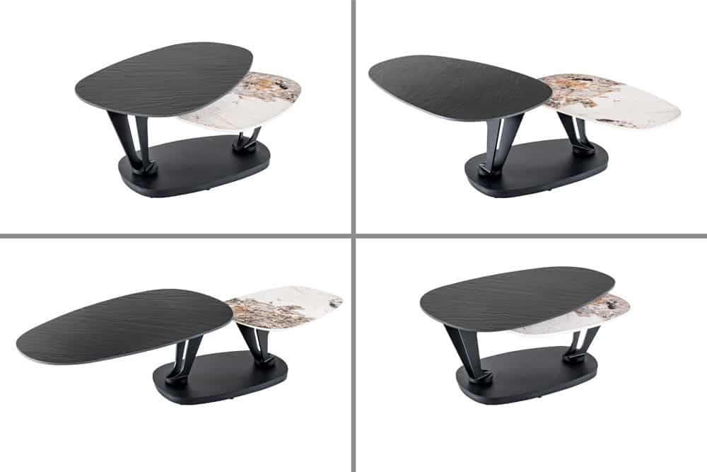 Design Couchtisch MOVEMENT schwarz rund drehbar Pandora Keramik Metallgestell