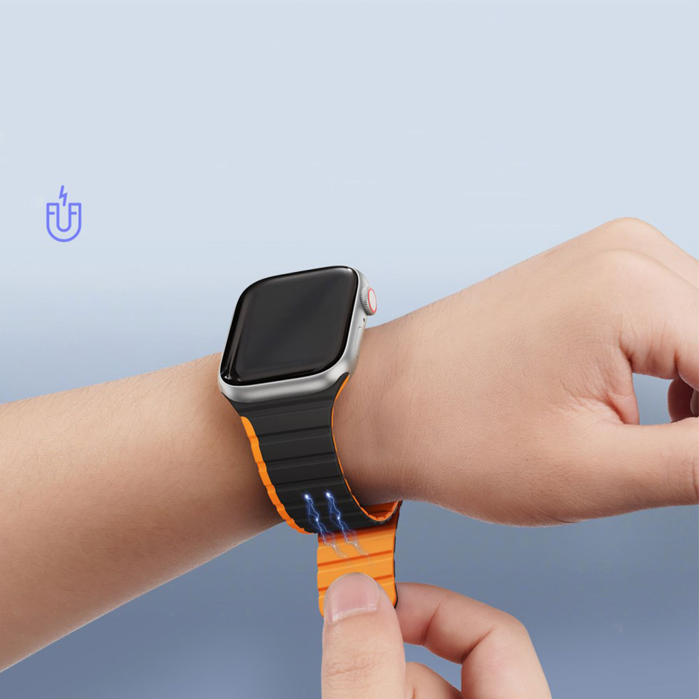 Apple Watch (42/41/40/38 mm) Silikon Armband mit Magnet-Verschluss (Gelenkumfang: 170-220mm) - Schwarz / Orange