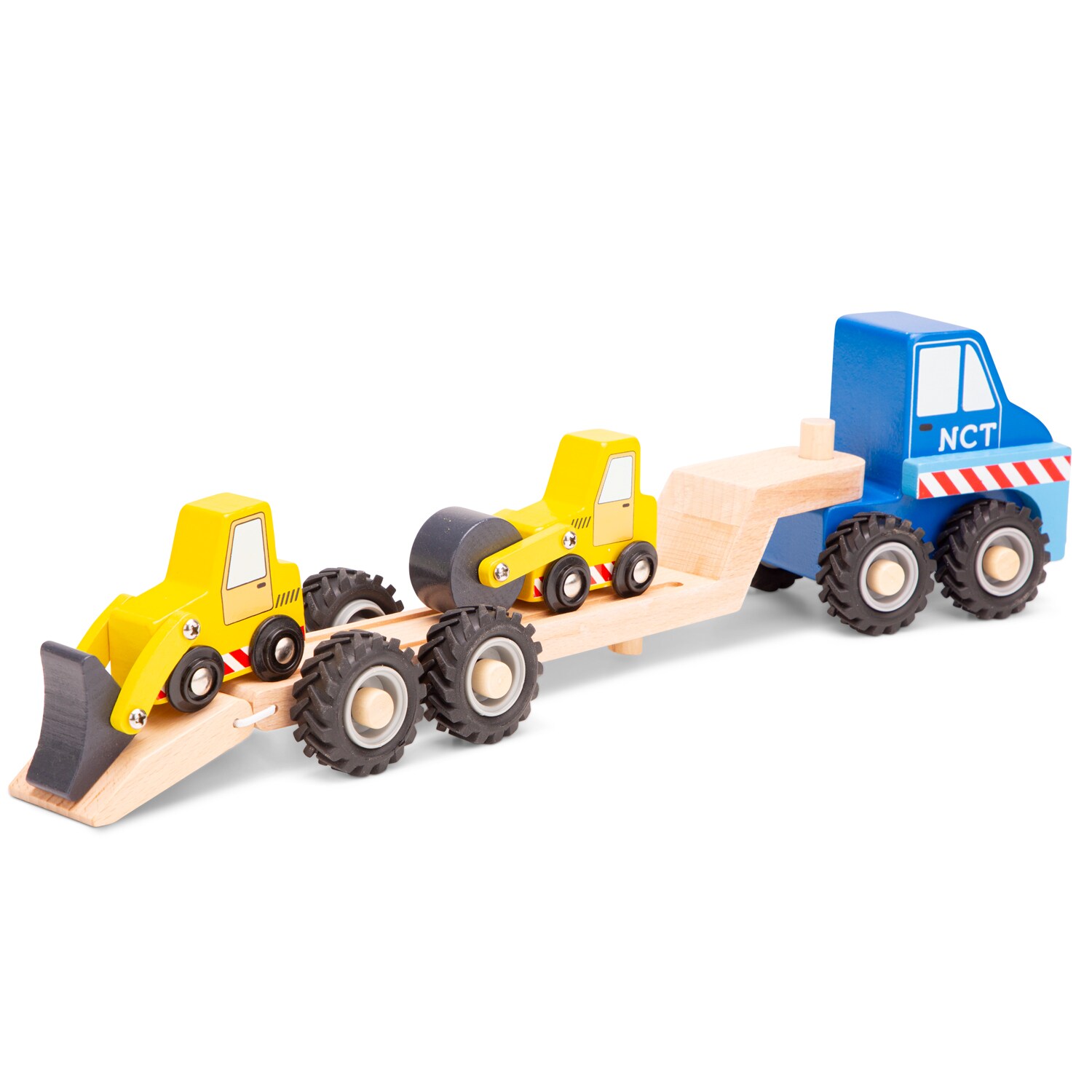 Autotransporter aus Holz mit Radlader Walze Abschleppwagen Transporter