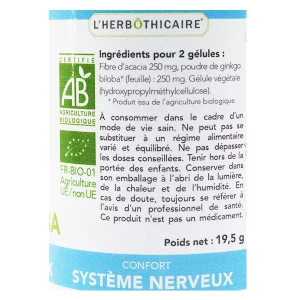 L'Herbôthicaire Ginkgo Biloba Orgânico 60 cápsulas