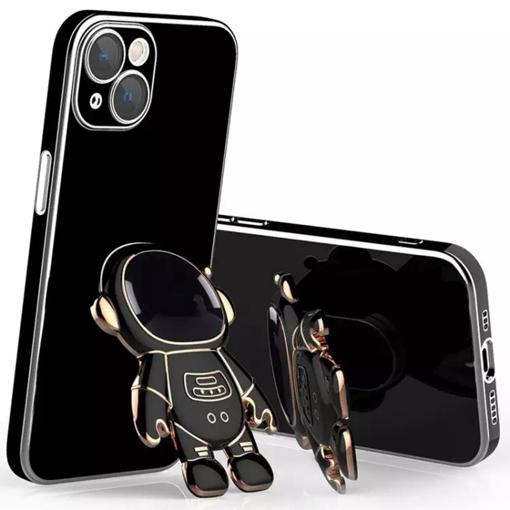 iPhone 14 Hybrid Hardcase Hülle   Astronauten Kickstand Aufsteller   Kameraschutz - Schwarz / Gold