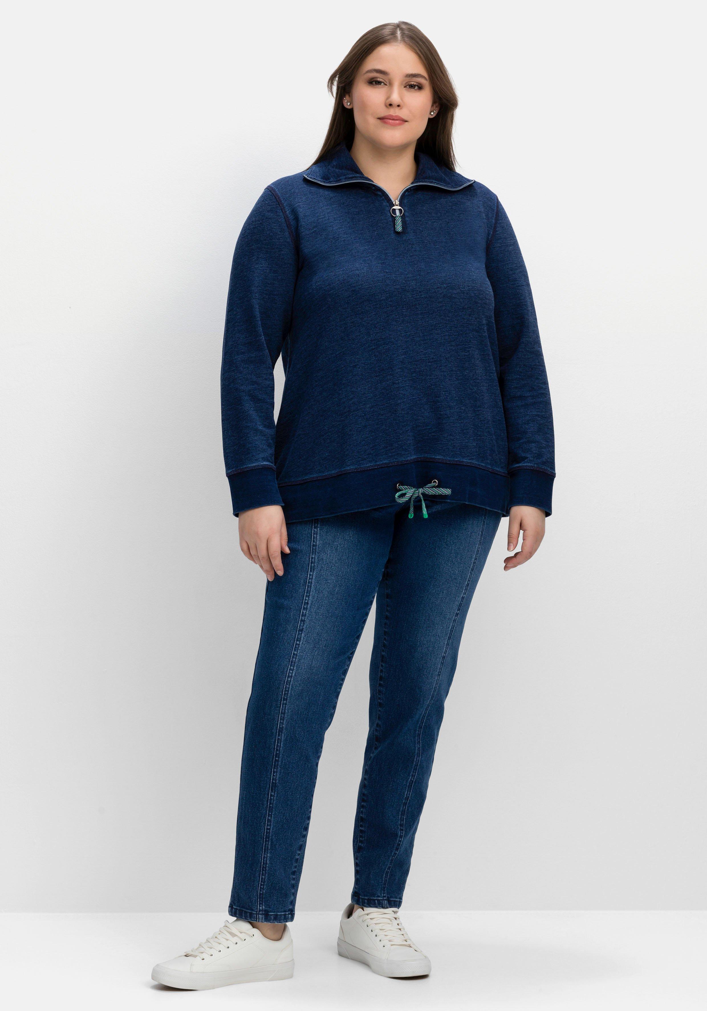 Sweatshirt mit Troyerkragen, im Denim-Look
