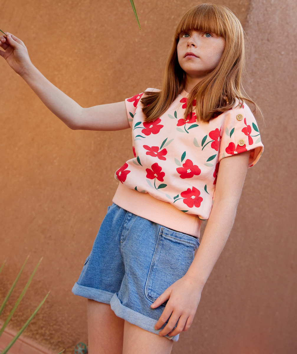 SHORT FILLE EN DENIM BLEU LOW IMPACT AVEC CEINTURE ET POCHES