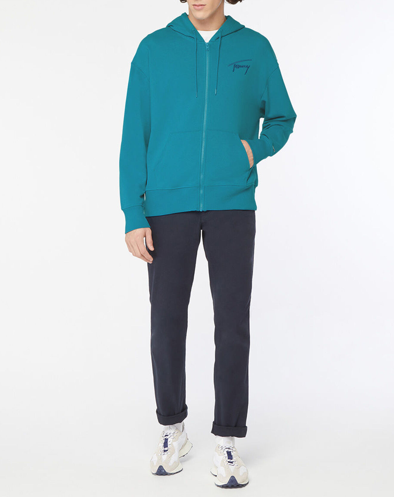 Tommy Jeans Sweat à capuche zippé Signature bleu canard