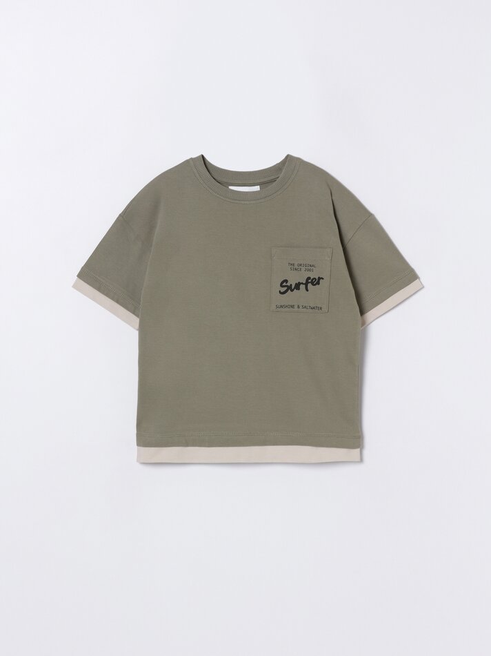 Camiseta de manga curta com camada dupla - Cáqui
