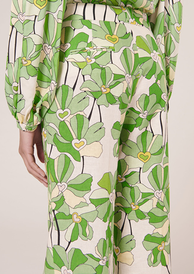 Pantalon Primaveravert imprimé à fleurs