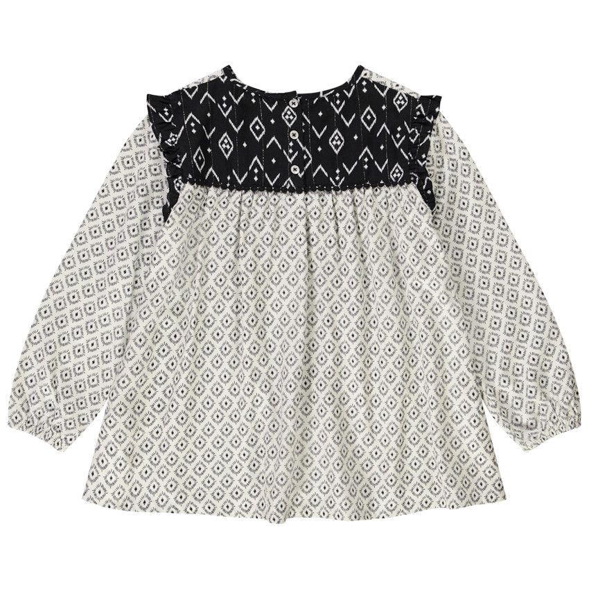 Tunique manches longues imprimé ikat pour fille - Ecru