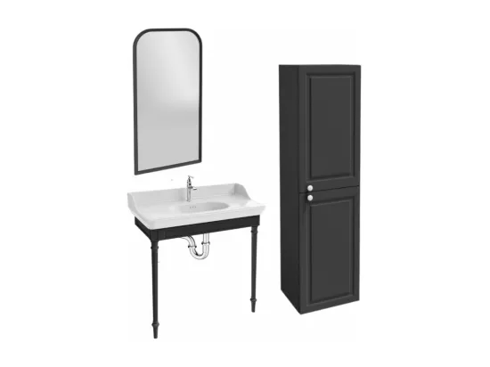 Console JACOB DELAFON Cléo 1889 avec plan vasque + colonne droite + miroir + robinet lavabo chromé + siphon chromé