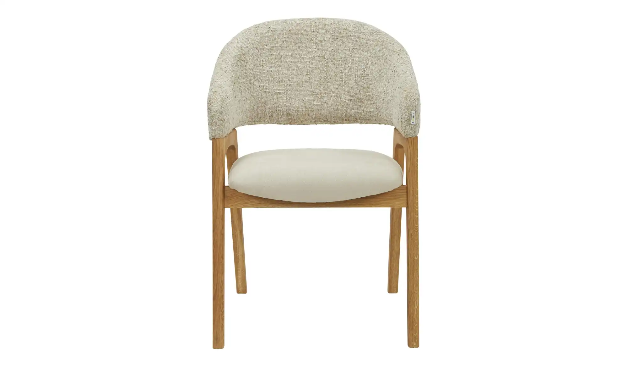 smart Bouclé-Armlehnstuhl aus Eiche Massivholzgestell Erik