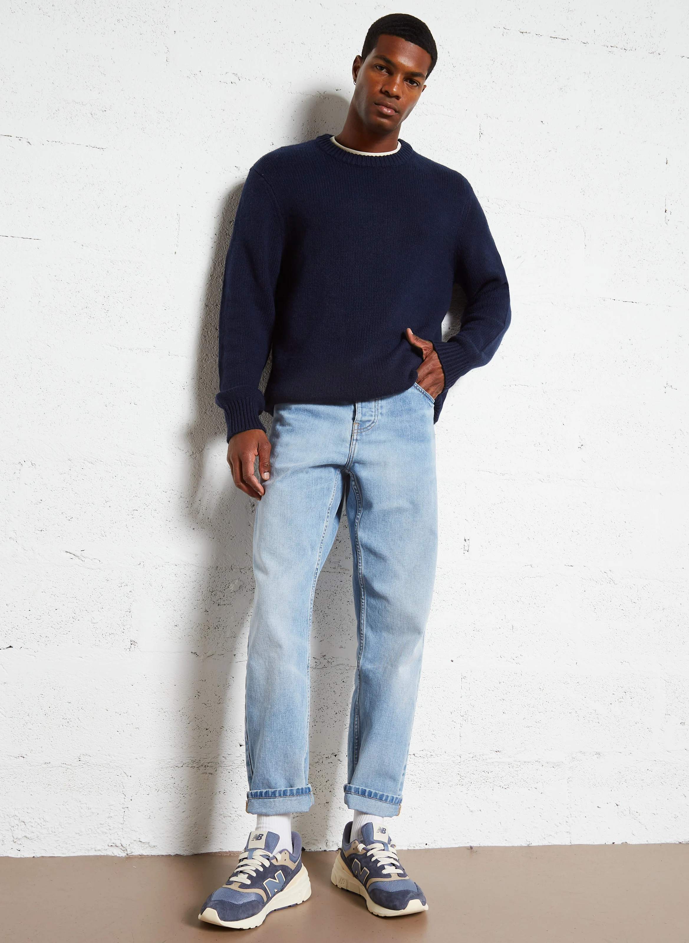 CODY - Pull droit col rond en laine mélangée | Bleu