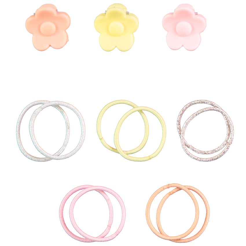 Lot de 3 barrettes fleurs + 10 élastiques pour fille - Rose