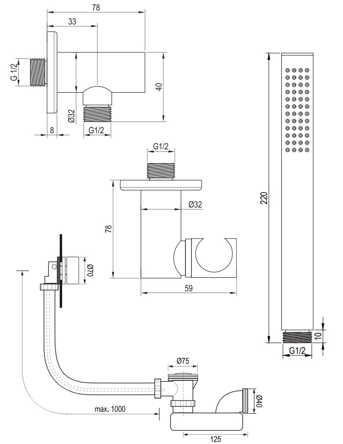 Brauer Gold Edition thermostatische inbouw badkraan met badvulcombinatie en staafhanddouche set 3 messing geborsteld PVD
