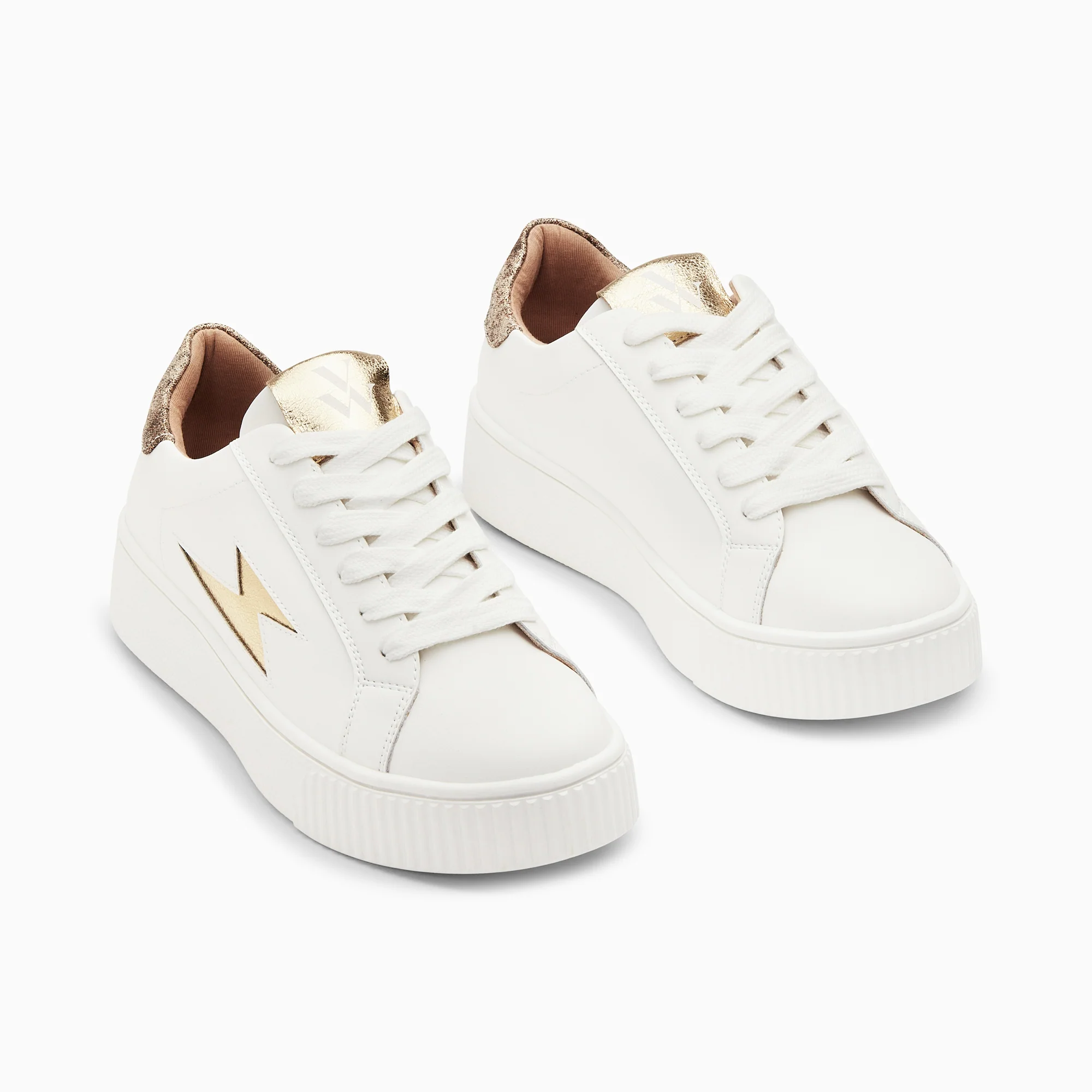 Sneakers-Baskets éclair Joy blanc et or à lacets