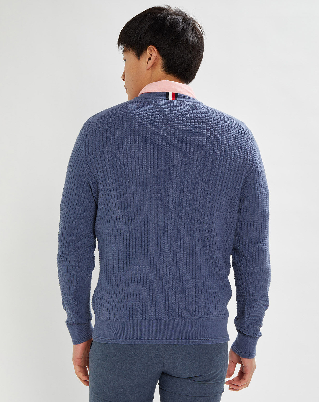 Tommy Hilfiger Pull Grid Structure col rond bleu vintage