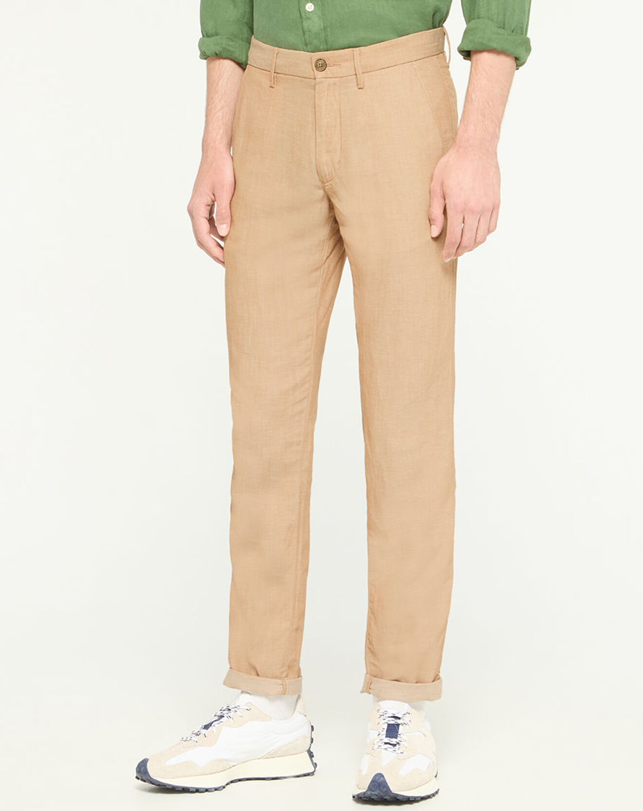 Tommy Hilfiger Pantalon droit en Lin mélangé Hampton camel clair