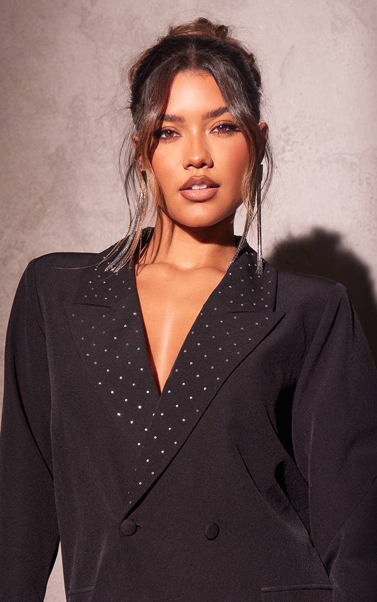 Noir Robe Blazer Oversize Avec Détails Diamantés