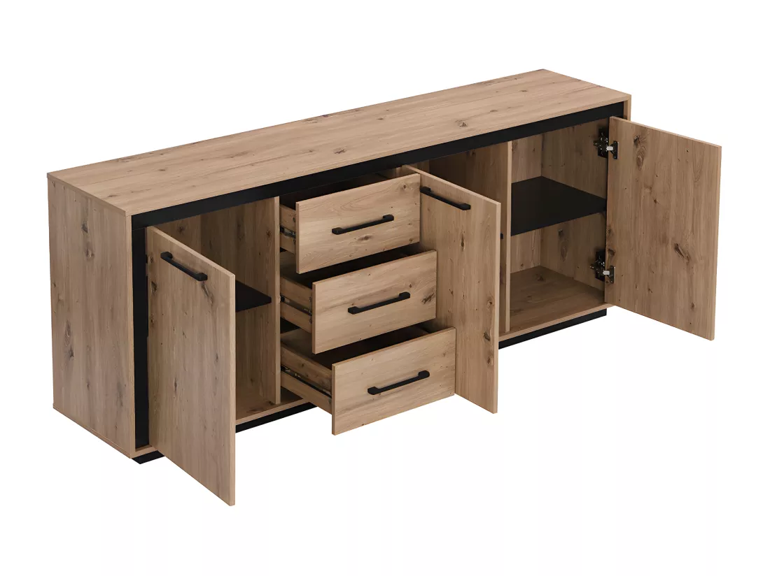 Buffet 3 portes et 3 tiroirs en MDF - Naturel et noir - NALAMANE