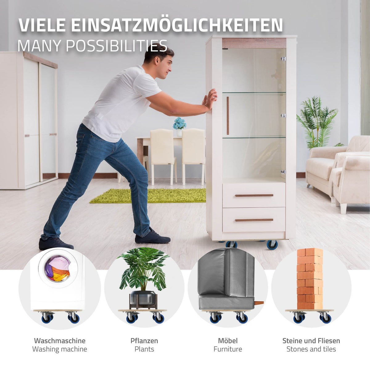 ECD Duitsland Transport Dolly met 2x blokkeerremmen 40 x 60 cm tot 800 kg Zeefdrukplaat - PP Wielen Dolly Meubel Dolly Transporthulp voor het verplaatsen van meubels Transport Meubel Hondenkar Roller Transporter