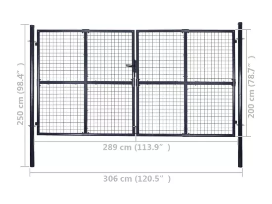 Portail en maille de jardin Acier galvanisé 289x200 cm Gris