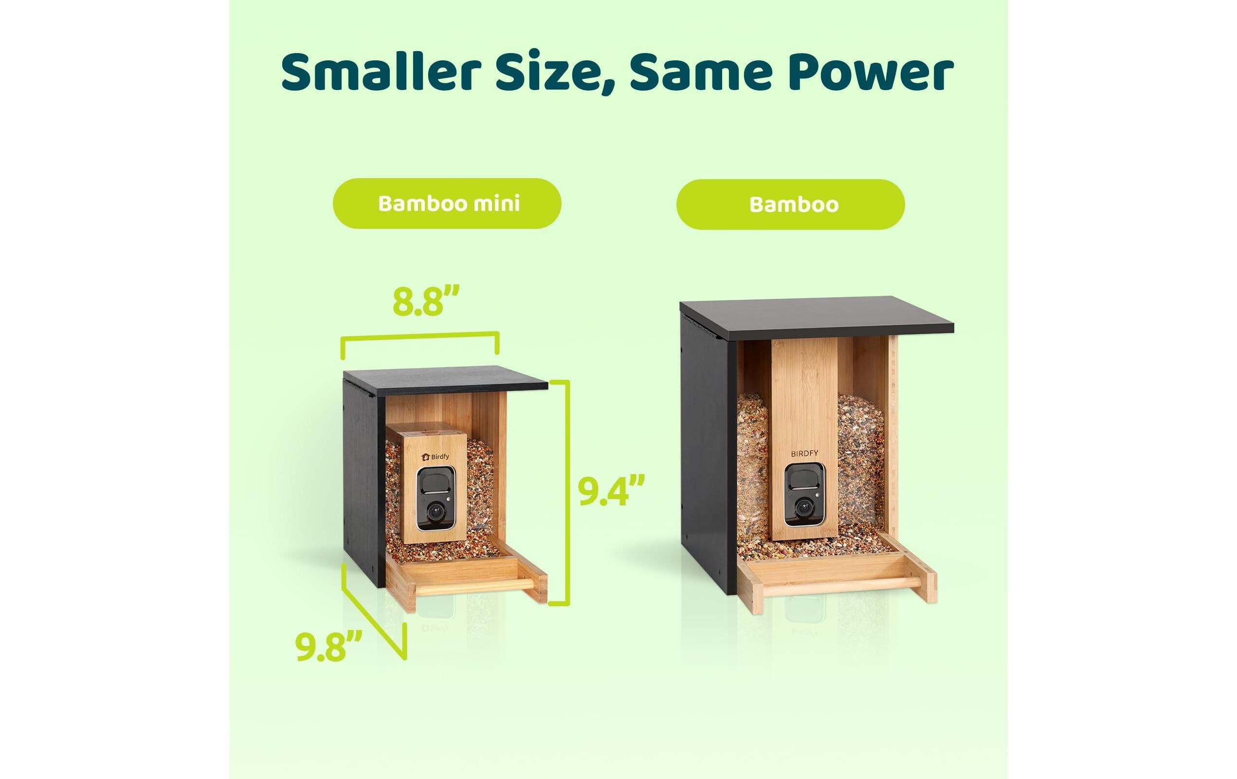 Futterspender FSC Bambus Mini Solar<br>Vogelfutterspender mit Kamera und Lifetime AI