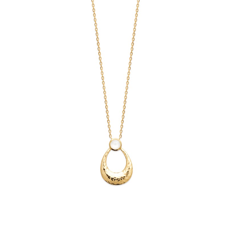 Collier martelé plaqué or et pierre de Lune ARIA - Bijoux Privés Discovery
