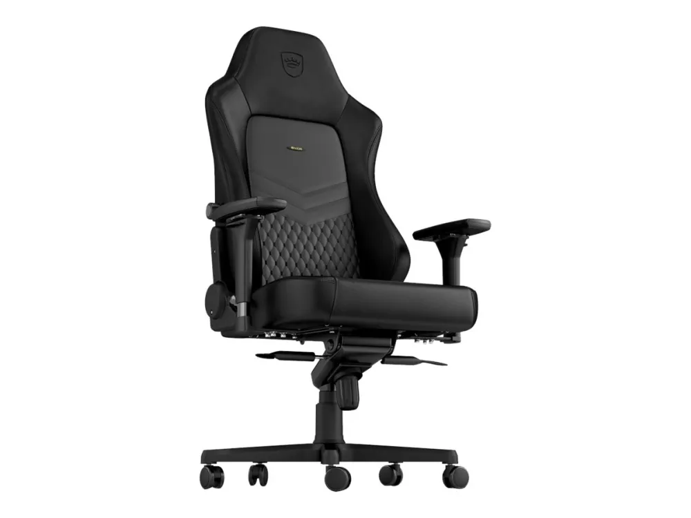 Noblechairs Hero - Stol - ergonomisk - armstøtter - T-formet - vippe - drejeled - aluminium, nylon, polyurethan, stål, memory foam, top-narv læder - sort