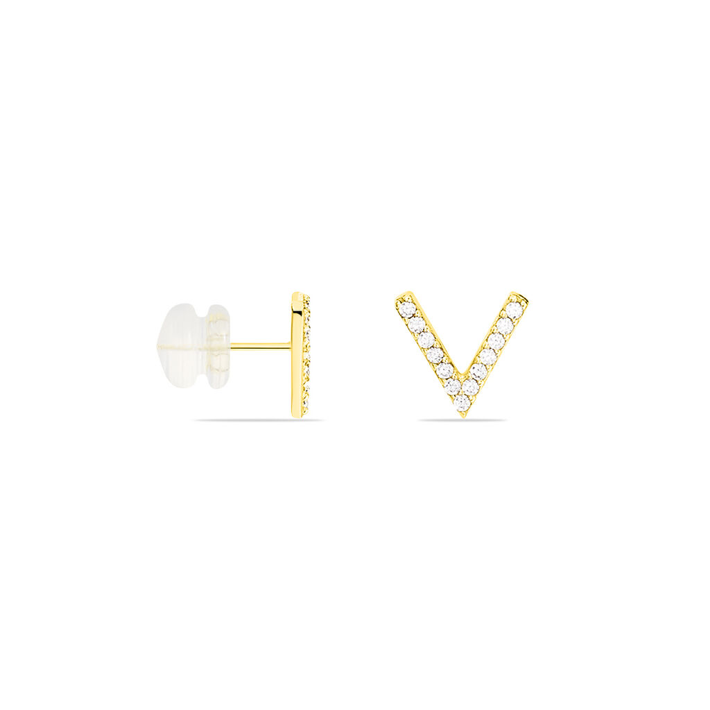 Boucles D'oreilles Puces Enimia Motif V Or Jaune Oxyde De Zirconium
