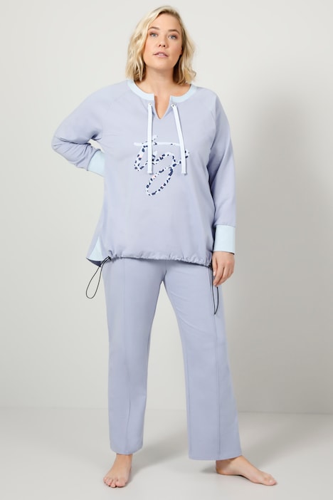 Freizeit-Anzug, Zweiteiler, Langarmshirt mit Print, lange, gerade Hose