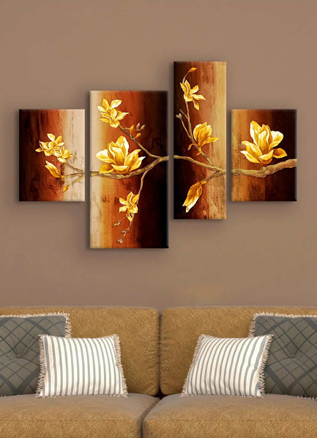 Bilder-Set, 4-teilig, Zweig mit Magnolienblüten