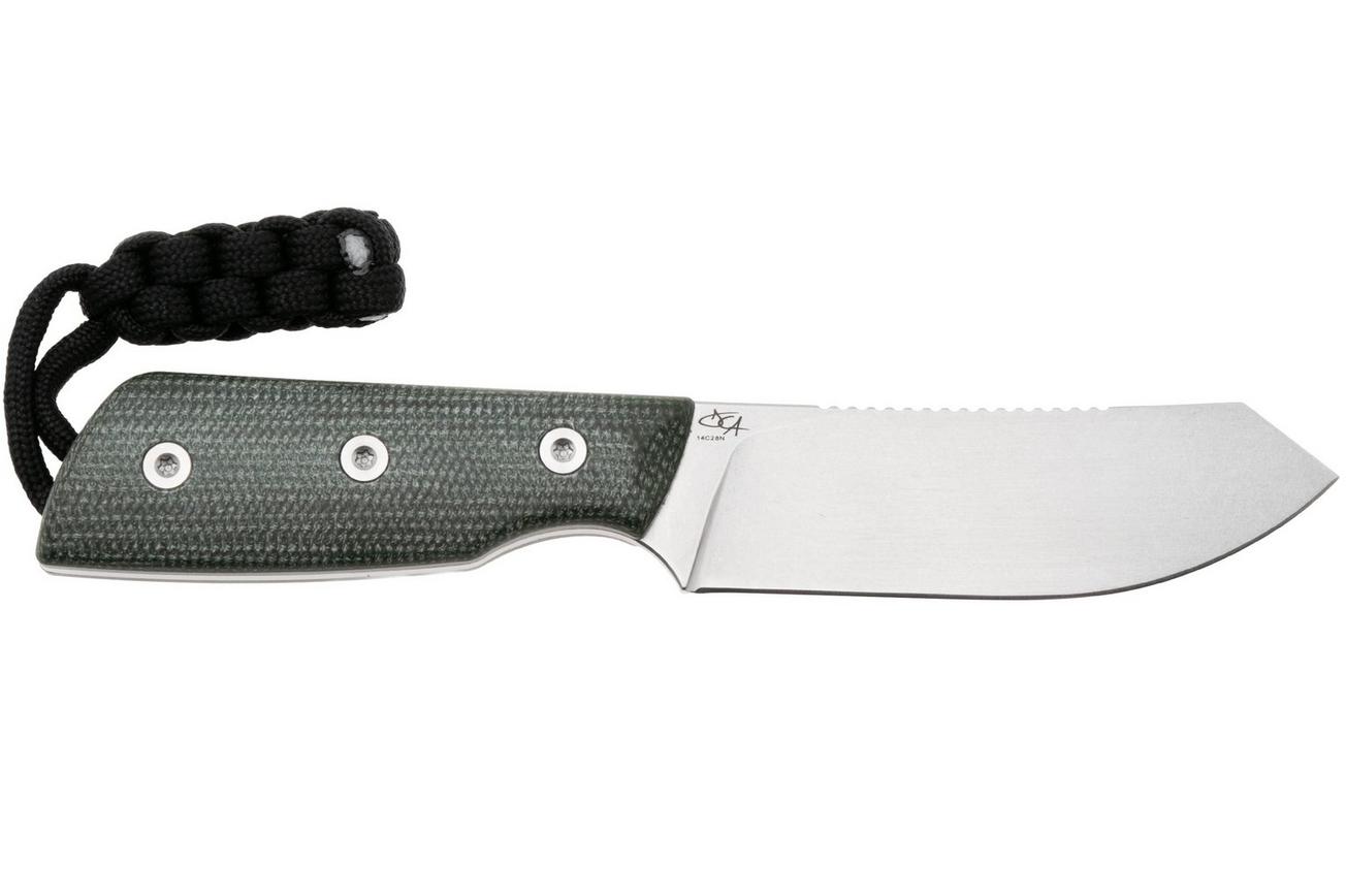 StraightLine Digger DG-GC Stonewashed 14C28N, Green Canvas Micarta, vaststaand mes
