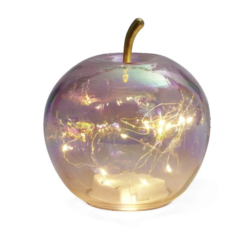 Pomme décoration LED en verre à poser rose Ø16cm