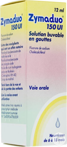 Zymaduo 150UI Fluorure De Sodium Et Vitamine D3 Solution Buvable En Gouttes Flacon 12ml