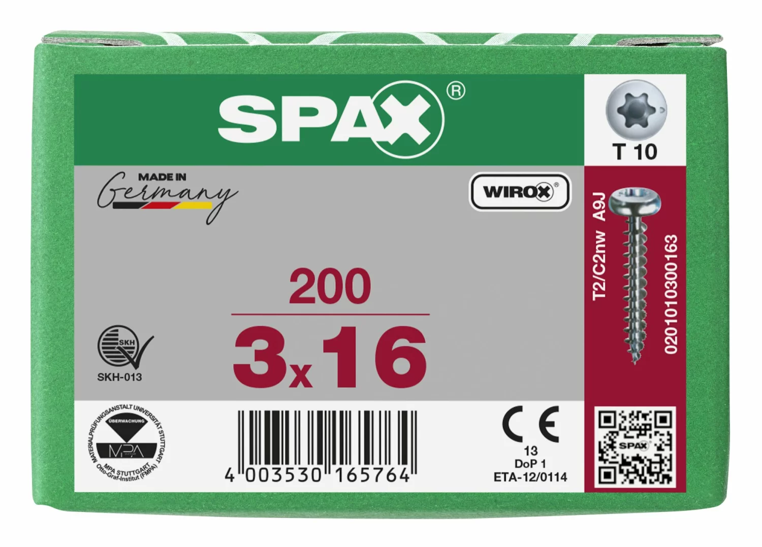SPAX-S 201010300163 Universele schroef, Bolkop, 3 x 16, Voldraad, T-STAR plus TX10, S-punt - WIROX - 200 stuks