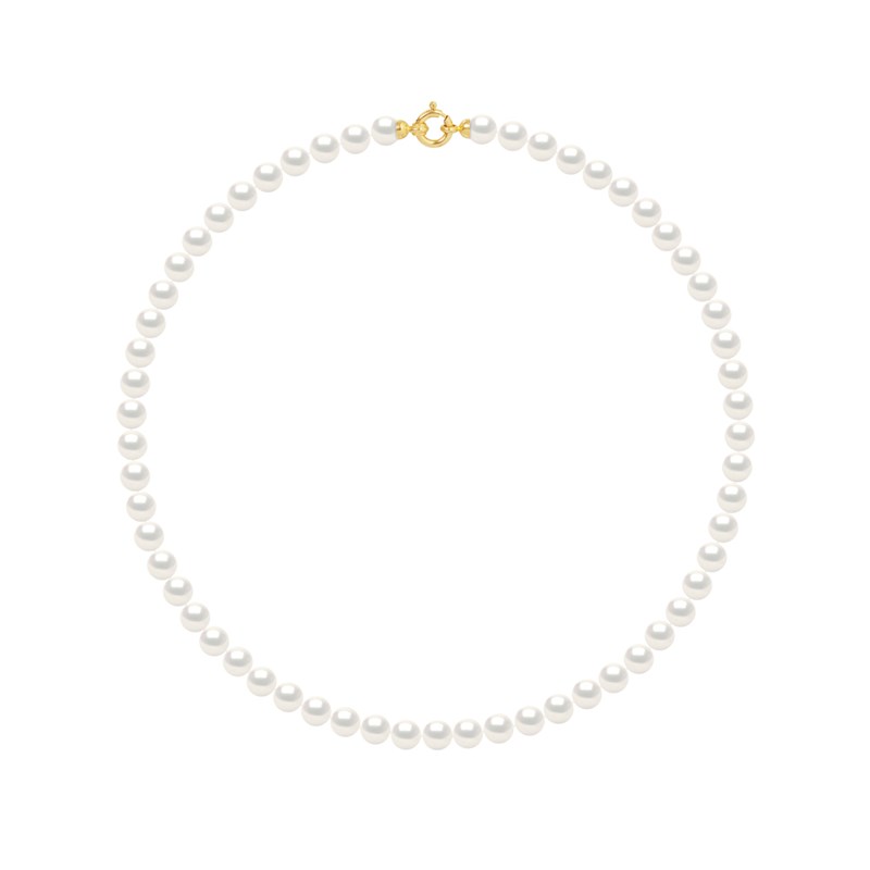 Collier Rang PRINCESSE Perles d'Eau Douce Rondes 6-7 mm Blanches Fermoir Prestige Or Jaune