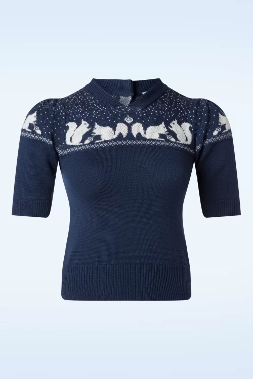 Emmy Design The Nuts About You merino wol gebreide top in nachtblauw
