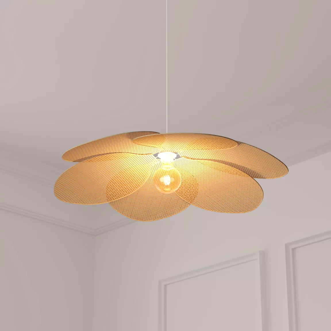 Suspension lumineuse pétales bambou (D62 cm) Rym Beige
