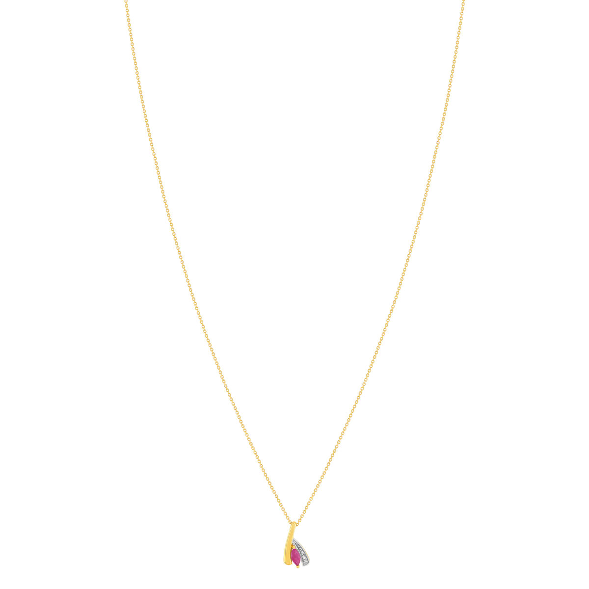 Collier or 375 jaune 2 tons rubis et diamant 45cm avec anneau de raccourcissement à 42cm