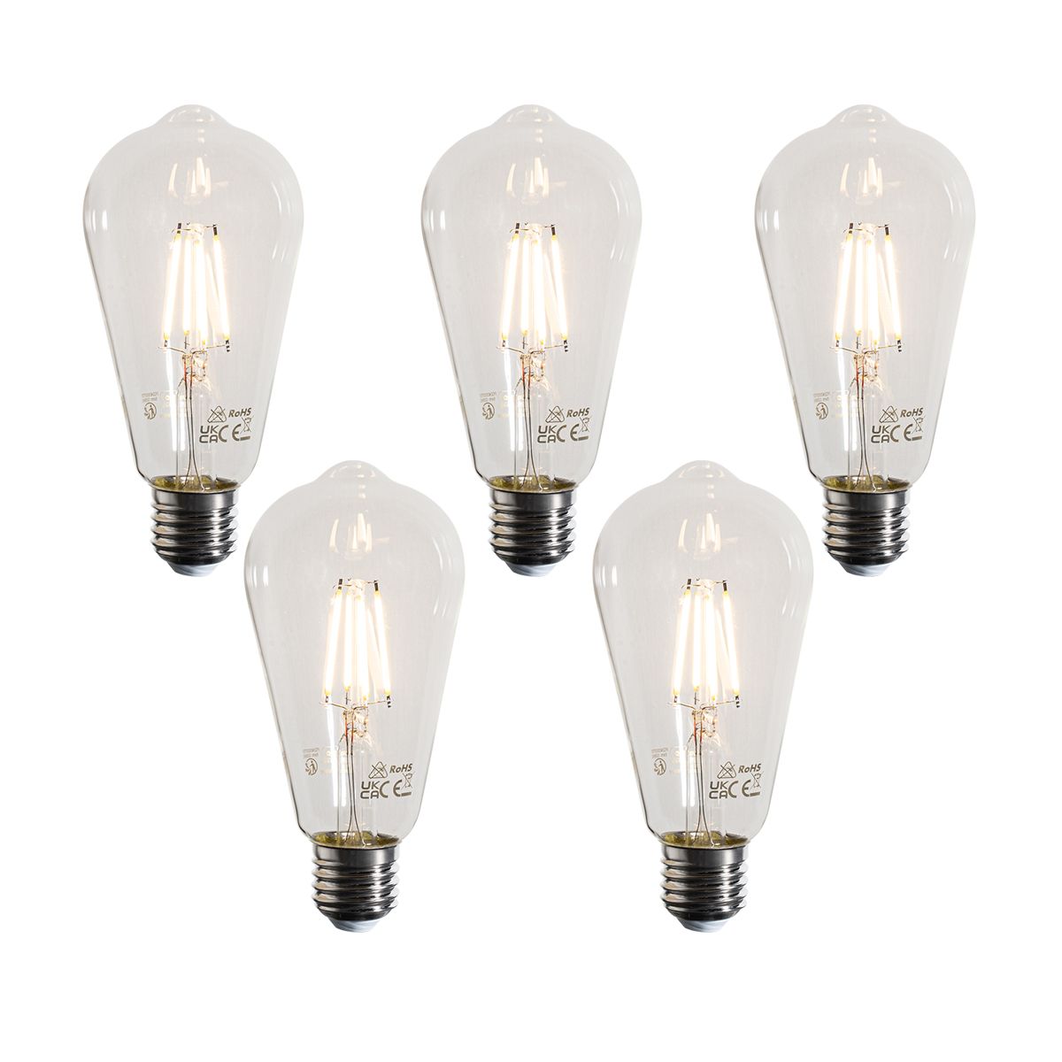 Set van 5 E27 LED lamp filament ST64 helder 4W 470 lm 2700K