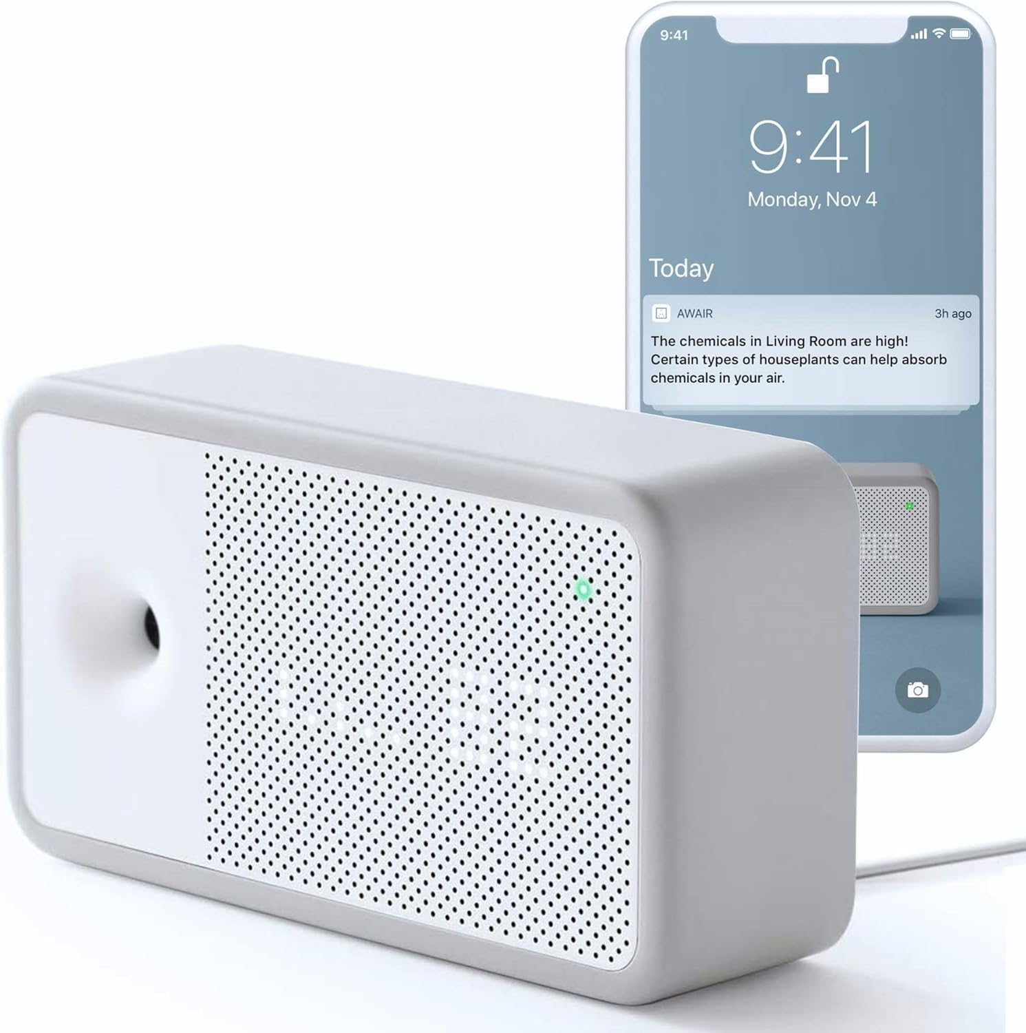 Awair Luftqualitätsmessgerät, innovatives CO2 Messgerät (Kohlendioxid-Melder), Monitor für Temperatur, Luftfeuchtigkeit, Feinstaub (PM 2,5) oder Chemikalien (VOC), Luftsensor, mit awair App