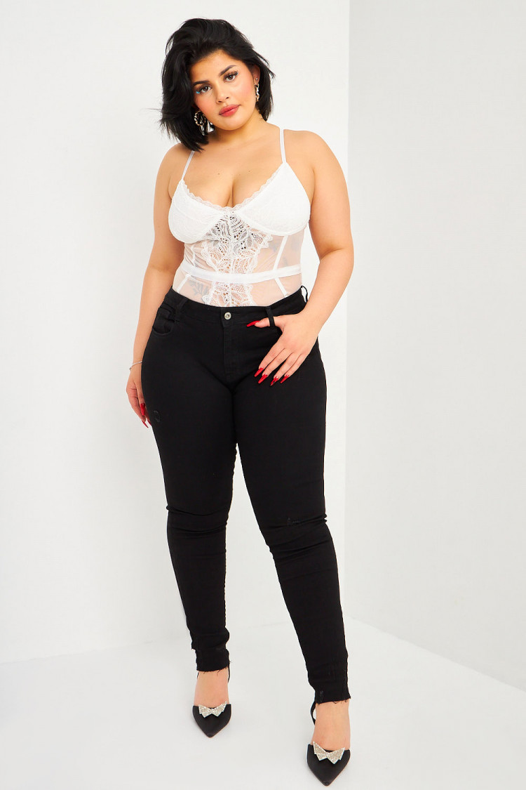 Body blanc en dentelle transparente