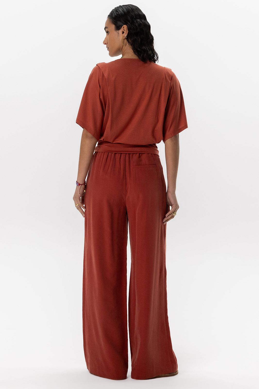Donkerrode wide leg pantalon