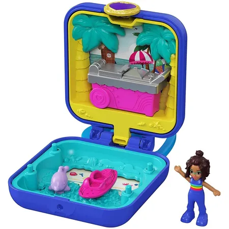 Mattel Polly Pocket Shanis Tropischer Strand-Schatulle, Minipuppe und Zubehör