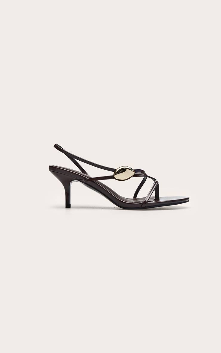 Chocolat Sandales À Talons À Brides Avec Finitions Dorées